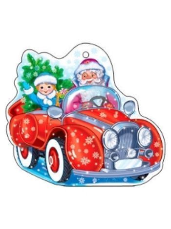 Купить Открытка-мини "Снегурочка и Дед Мороз на машине" в Москве по недорогой цене
