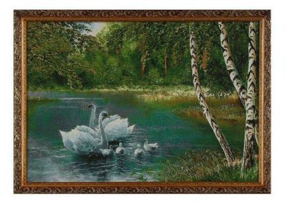 Купить Картина гобеленовая "Белые лебеди у берёзок" в Москве по недорогой цене