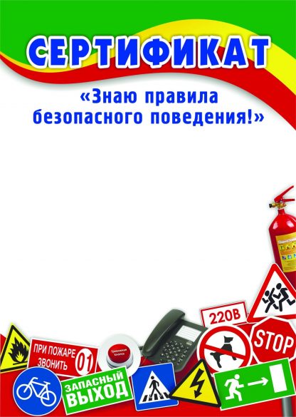 Купить Сертификат "Знаю правила безопасного поведения!" в Москве по недорогой цене